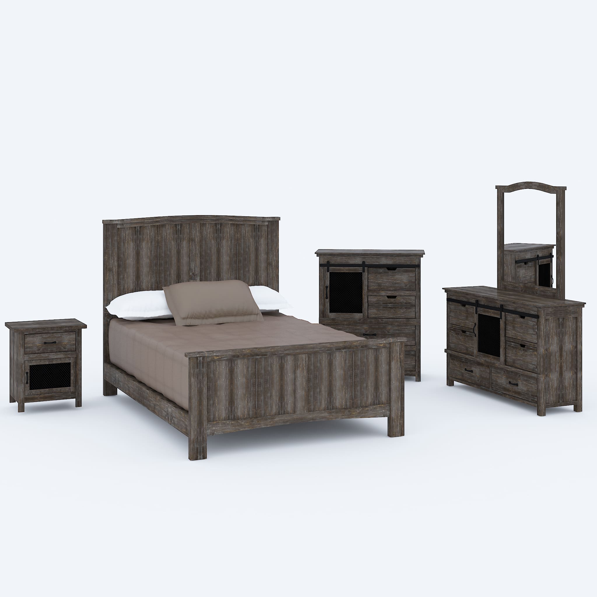 3D Render of a Barnwood Bedroom Set